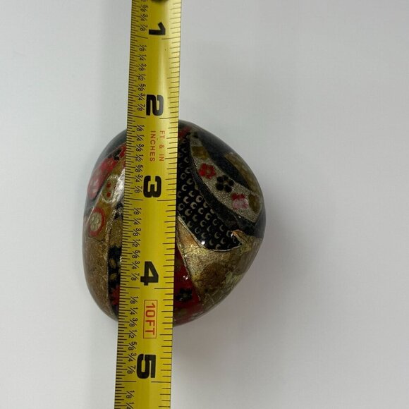 VTG Hand Painted Rock Nancy Miller 1996 Artist Signed Boho Floral Gold Black Red - Picture 8 of 12